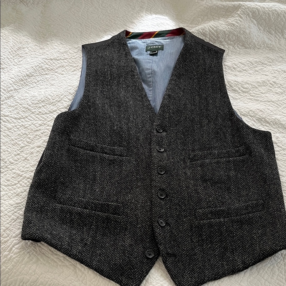 J.Crew Charcoal Herringbone Vest medium